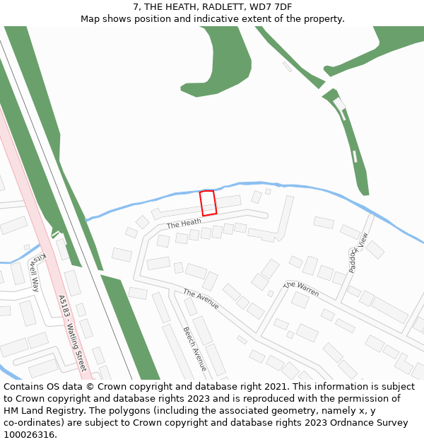 7, THE HEATH, RADLETT, WD7 7DF: Location map and indicative extent of plot