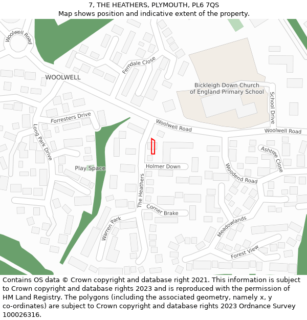 7, THE HEATHERS, PLYMOUTH, PL6 7QS: Location map and indicative extent of plot