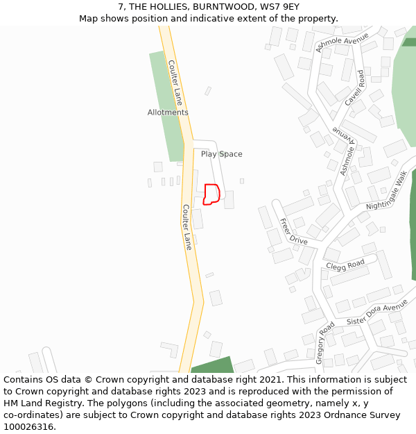7, THE HOLLIES, BURNTWOOD, WS7 9EY: Location map and indicative extent of plot