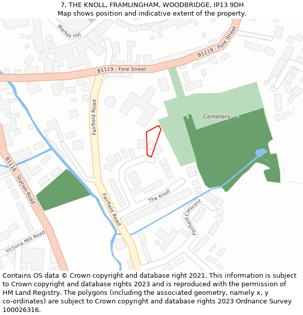 7, THE KNOLL, FRAMLINGHAM, WOODBRIDGE, IP13 9DH: Location map and indicative extent of plot