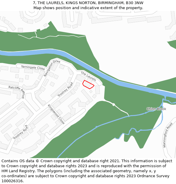 7, THE LAURELS, KINGS NORTON, BIRMINGHAM, B30 3NW: Location map and indicative extent of plot