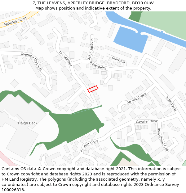 7, THE LEAVENS, APPERLEY BRIDGE, BRADFORD, BD10 0UW: Location map and indicative extent of plot