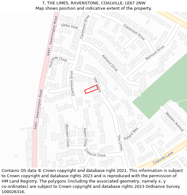 7, THE LIMES, RAVENSTONE, COALVILLE, LE67 2NW: Location map and indicative extent of plot