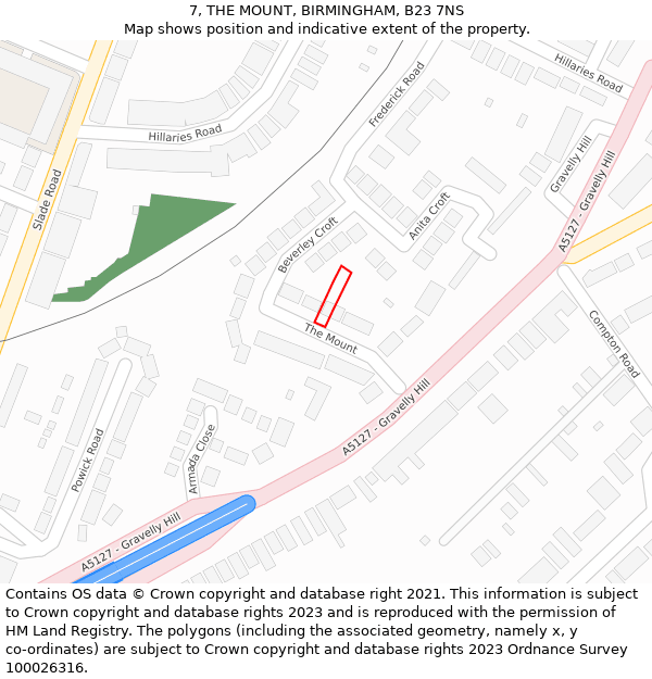 7, THE MOUNT, BIRMINGHAM, B23 7NS: Location map and indicative extent of plot