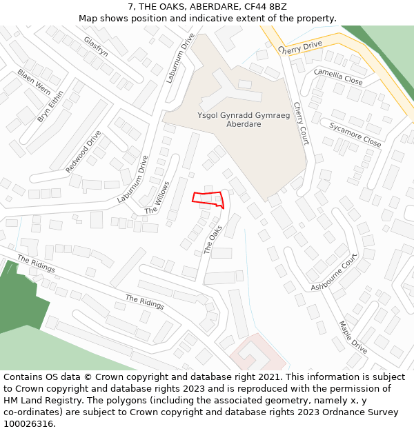 7, THE OAKS, ABERDARE, CF44 8BZ: Location map and indicative extent of plot