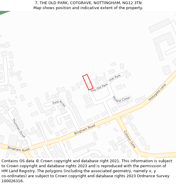 7, THE OLD PARK, COTGRAVE, NOTTINGHAM, NG12 3TN: Location map and indicative extent of plot