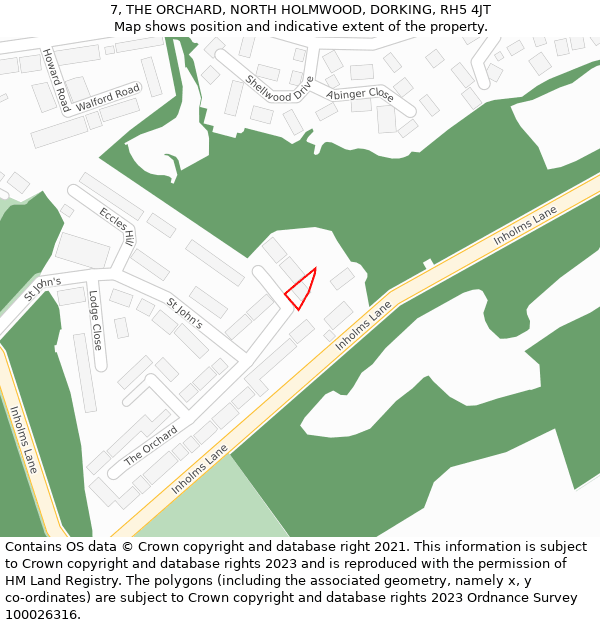 7, THE ORCHARD, NORTH HOLMWOOD, DORKING, RH5 4JT: Location map and indicative extent of plot