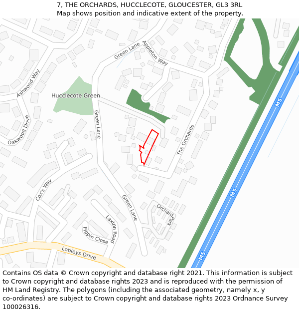 7, THE ORCHARDS, HUCCLECOTE, GLOUCESTER, GL3 3RL: Location map and indicative extent of plot