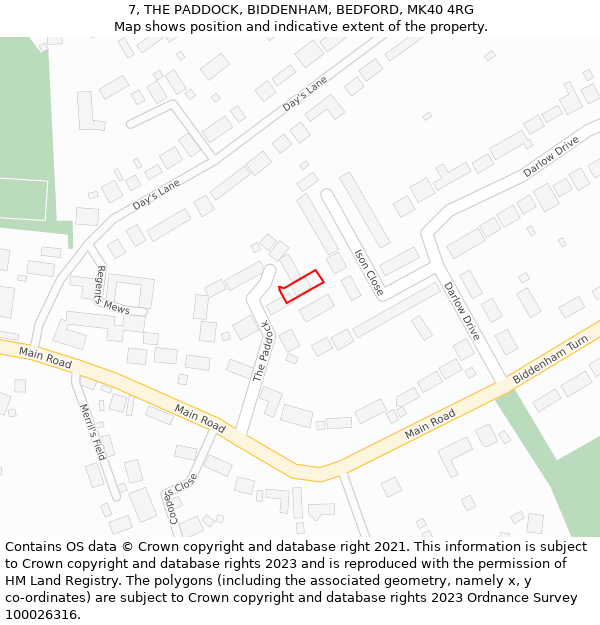 7, THE PADDOCK, BIDDENHAM, BEDFORD, MK40 4RG: Location map and indicative extent of plot