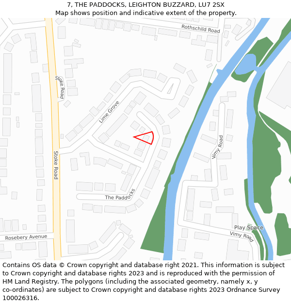 7, THE PADDOCKS, LEIGHTON BUZZARD, LU7 2SX: Location map and indicative extent of plot