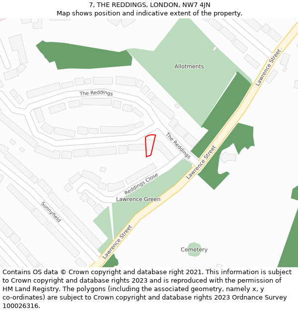 7, THE REDDINGS, LONDON, NW7 4JN: Location map and indicative extent of plot