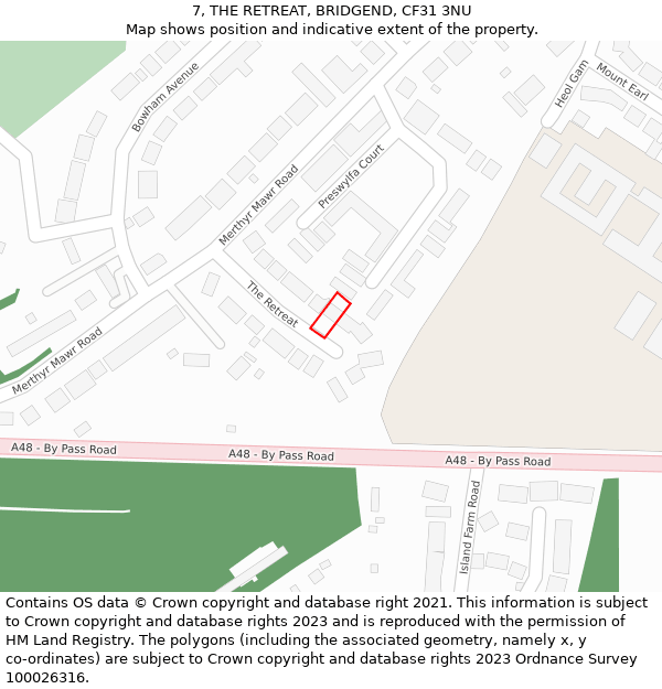 7, THE RETREAT, BRIDGEND, CF31 3NU: Location map and indicative extent of plot