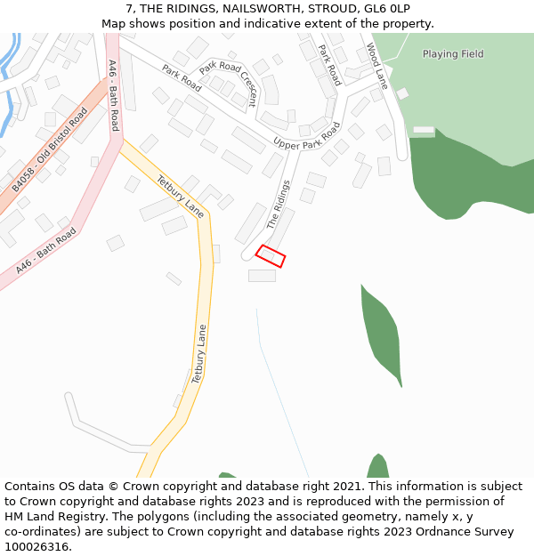 7, THE RIDINGS, NAILSWORTH, STROUD, GL6 0LP: Location map and indicative extent of plot