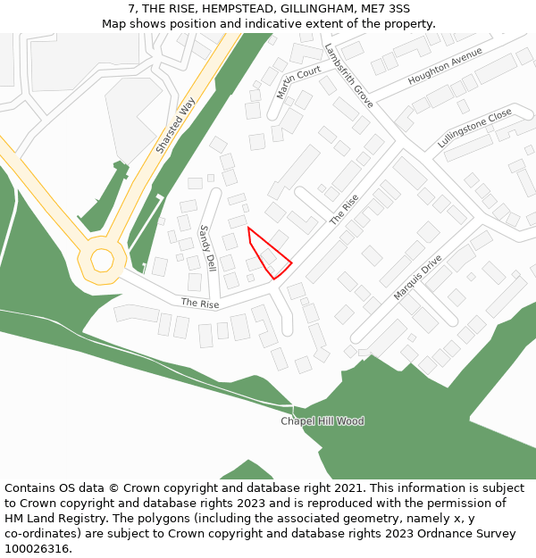 7, THE RISE, HEMPSTEAD, GILLINGHAM, ME7 3SS: Location map and indicative extent of plot