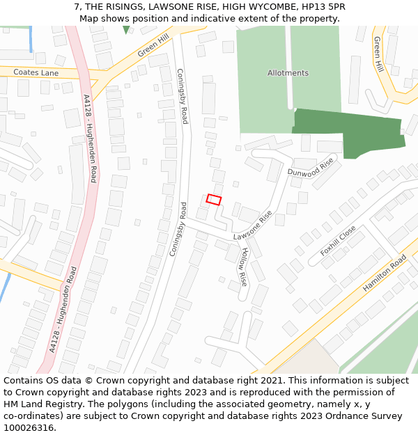 7, THE RISINGS, LAWSONE RISE, HIGH WYCOMBE, HP13 5PR: Location map and indicative extent of plot