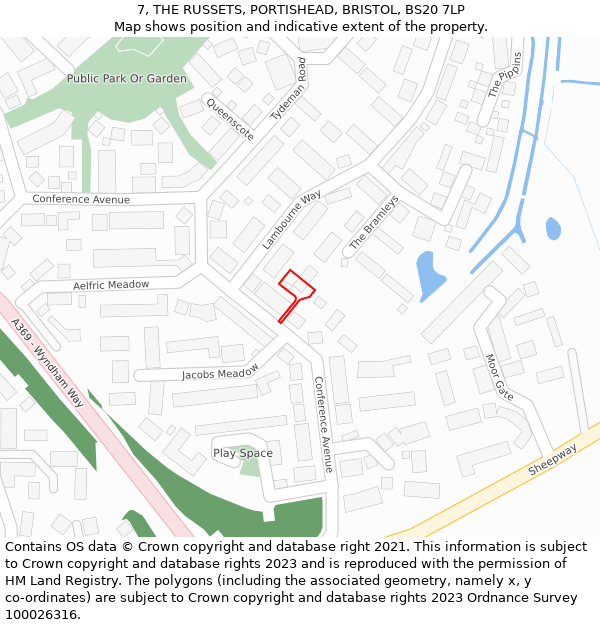 7, THE RUSSETS, PORTISHEAD, BRISTOL, BS20 7LP: Location map and indicative extent of plot