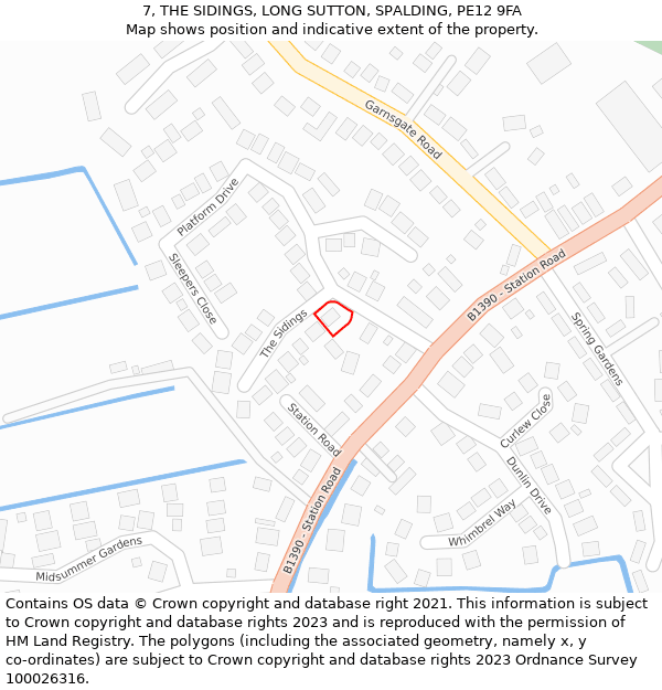 7, THE SIDINGS, LONG SUTTON, SPALDING, PE12 9FA: Location map and indicative extent of plot