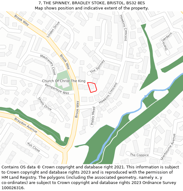 7, THE SPINNEY, BRADLEY STOKE, BRISTOL, BS32 8ES: Location map and indicative extent of plot