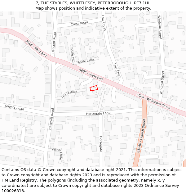 7, THE STABLES, WHITTLESEY, PETERBOROUGH, PE7 1HL: Location map and indicative extent of plot