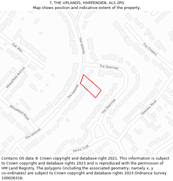 7, THE UPLANDS, HARPENDEN, AL5 2PG: Location map and indicative extent of plot