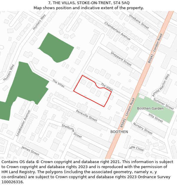 7, THE VILLAS, STOKE-ON-TRENT, ST4 5AQ: Location map and indicative extent of plot
