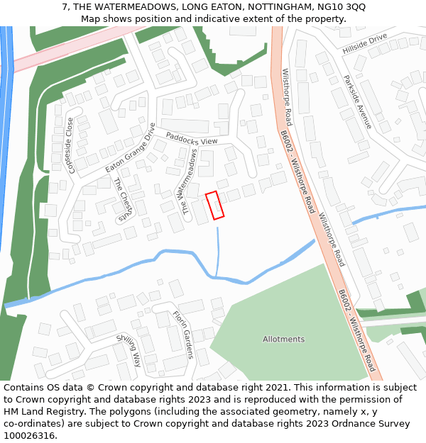 7, THE WATERMEADOWS, LONG EATON, NOTTINGHAM, NG10 3QQ: Location map and indicative extent of plot