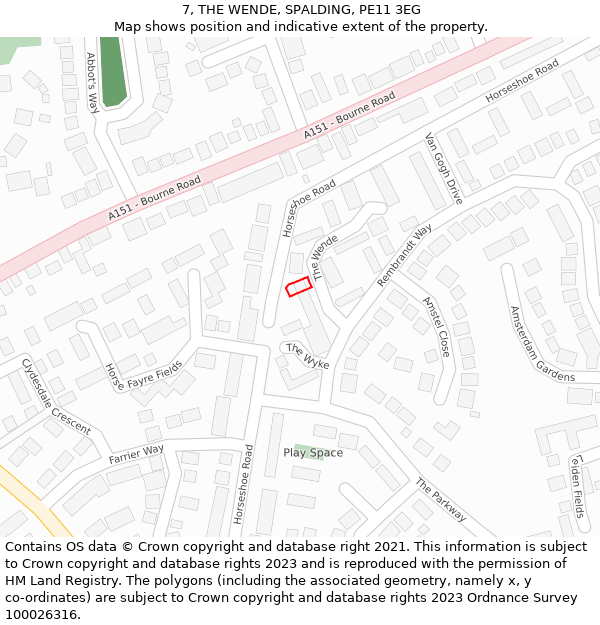 7, THE WENDE, SPALDING, PE11 3EG: Location map and indicative extent of plot