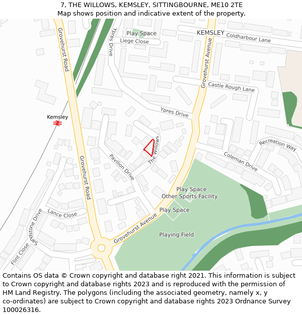 7, THE WILLOWS, KEMSLEY, SITTINGBOURNE, ME10 2TE: Location map and indicative extent of plot