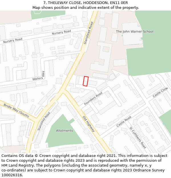 7, THELEWAY CLOSE, HODDESDON, EN11 0ER: Location map and indicative extent of plot
