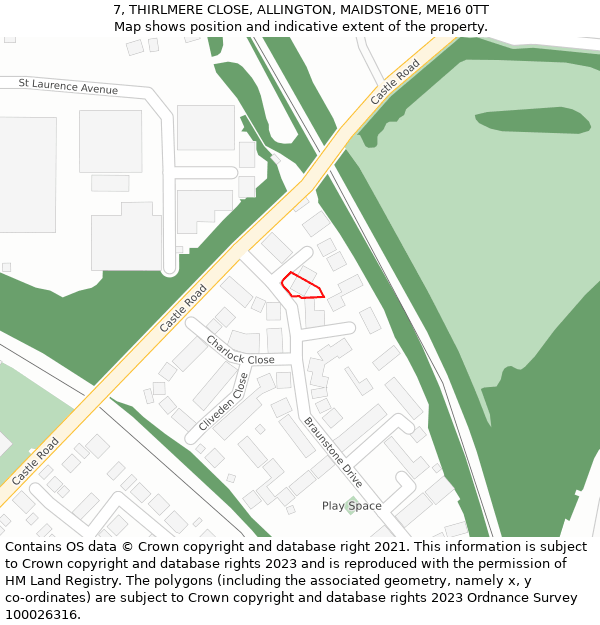 7, THIRLMERE CLOSE, ALLINGTON, MAIDSTONE, ME16 0TT: Location map and indicative extent of plot