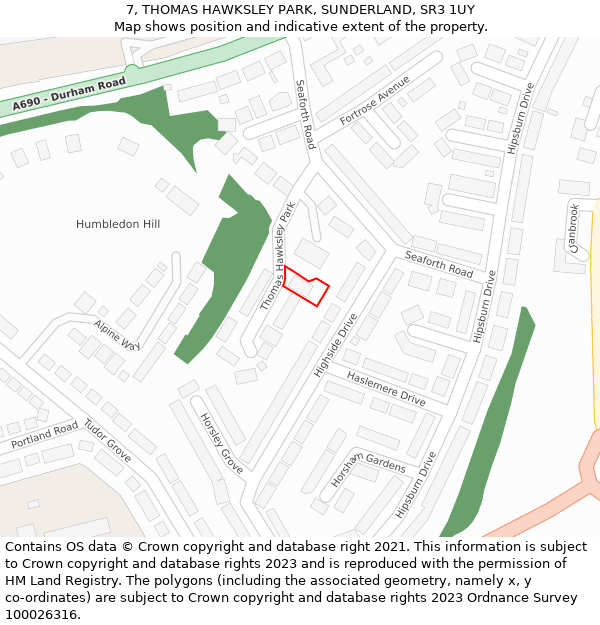 7, THOMAS HAWKSLEY PARK, SUNDERLAND, SR3 1UY: Location map and indicative extent of plot