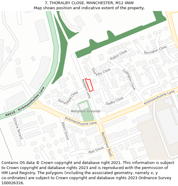 7, THORALBY CLOSE, MANCHESTER, M12 4NW: Location map and indicative extent of plot