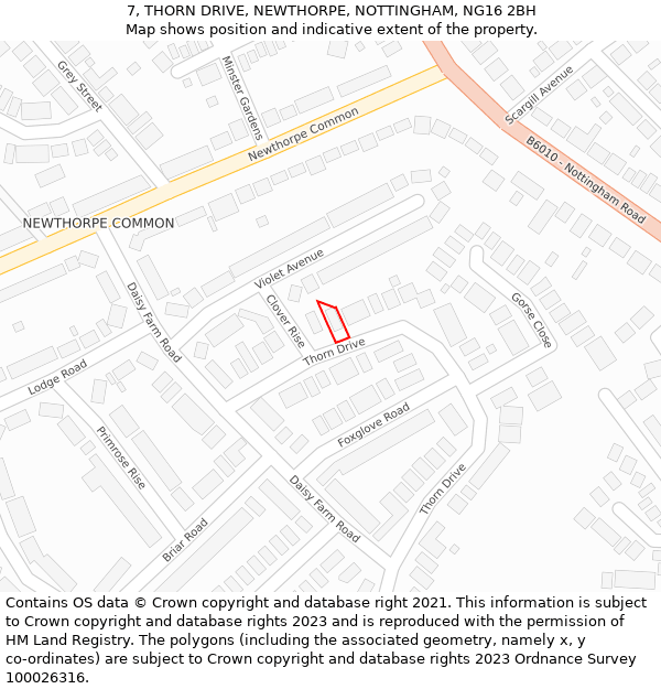 7, THORN DRIVE, NEWTHORPE, NOTTINGHAM, NG16 2BH: Location map and indicative extent of plot