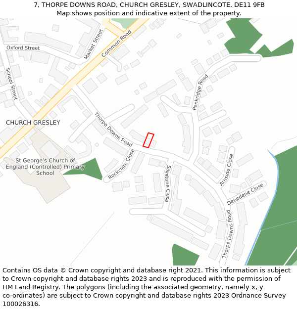 7, THORPE DOWNS ROAD, CHURCH GRESLEY, SWADLINCOTE, DE11 9FB: Location map and indicative extent of plot