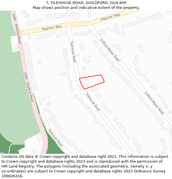 7, TILEHOUSE ROAD, GUILDFORD, GU4 8AP: Location map and indicative extent of plot