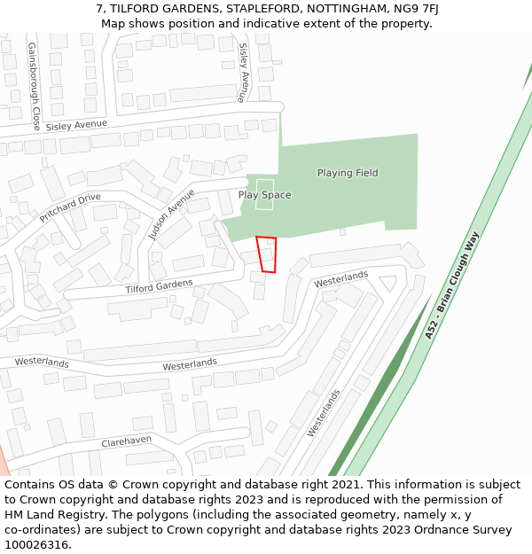 7, TILFORD GARDENS, STAPLEFORD, NOTTINGHAM, NG9 7FJ: Location map and indicative extent of plot