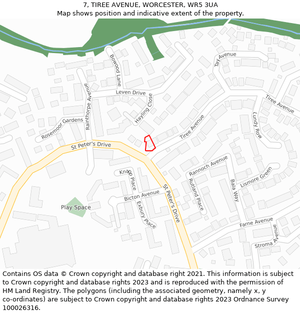 7, TIREE AVENUE, WORCESTER, WR5 3UA: Location map and indicative extent of plot