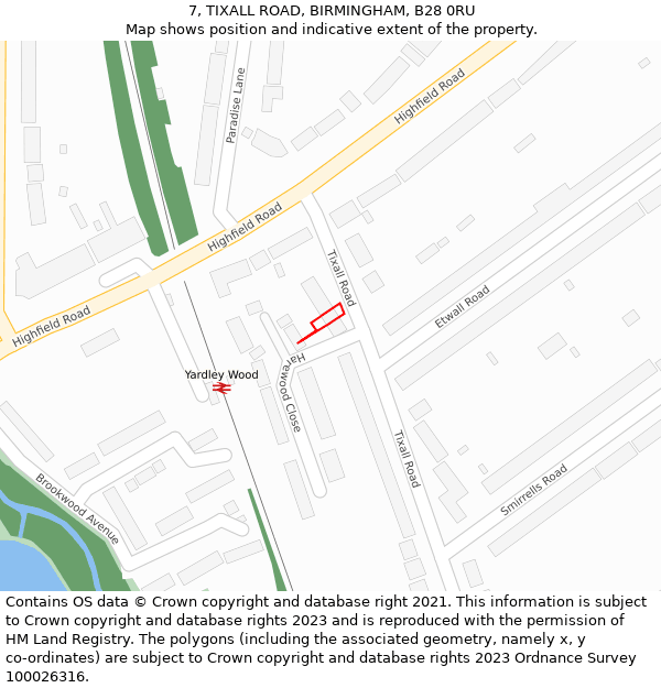 7, TIXALL ROAD, BIRMINGHAM, B28 0RU: Location map and indicative extent of plot