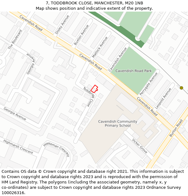 7, TODDBROOK CLOSE, MANCHESTER, M20 1NB: Location map and indicative extent of plot