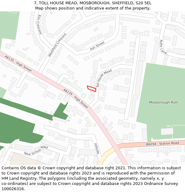 7, TOLL HOUSE MEAD, MOSBOROUGH, SHEFFIELD, S20 5EL: Location map and indicative extent of plot