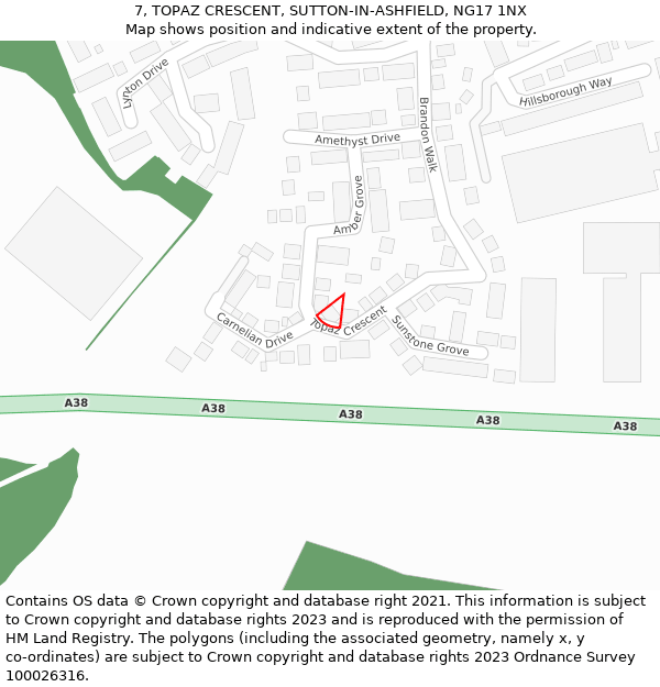 7, TOPAZ CRESCENT, SUTTON-IN-ASHFIELD, NG17 1NX: Location map and indicative extent of plot
