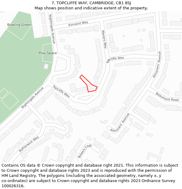 7, TOPCLIFFE WAY, CAMBRIDGE, CB1 8SJ: Location map and indicative extent of plot