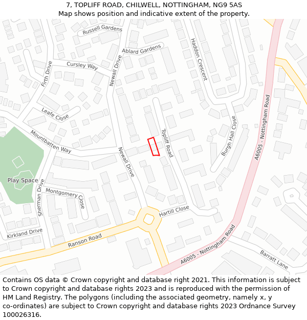 7, TOPLIFF ROAD, CHILWELL, NOTTINGHAM, NG9 5AS: Location map and indicative extent of plot