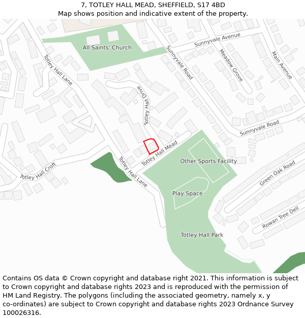 7, TOTLEY HALL MEAD, SHEFFIELD, S17 4BD: Location map and indicative extent of plot