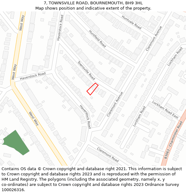 7, TOWNSVILLE ROAD, BOURNEMOUTH, BH9 3HL: Location map and indicative extent of plot