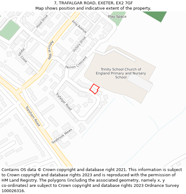 7, TRAFALGAR ROAD, EXETER, EX2 7GF: Location map and indicative extent of plot