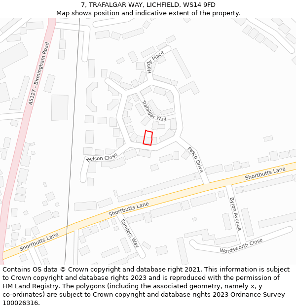 7, TRAFALGAR WAY, LICHFIELD, WS14 9FD: Location map and indicative extent of plot