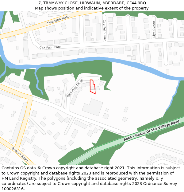 7, TRAMWAY CLOSE, HIRWAUN, ABERDARE, CF44 9RQ: Location map and indicative extent of plot