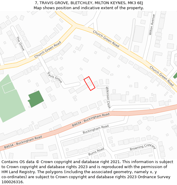 7, TRAVIS GROVE, BLETCHLEY, MILTON KEYNES, MK3 6EJ: Location map and indicative extent of plot