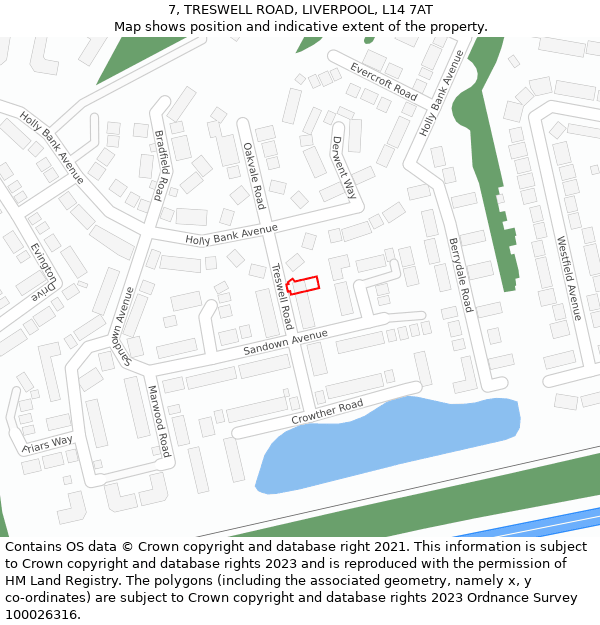 7, TRESWELL ROAD, LIVERPOOL, L14 7AT: Location map and indicative extent of plot